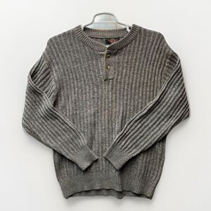 Vintage America Outdoor Sweater Brown Rib Knit Henley Button Pullover 90s Size L